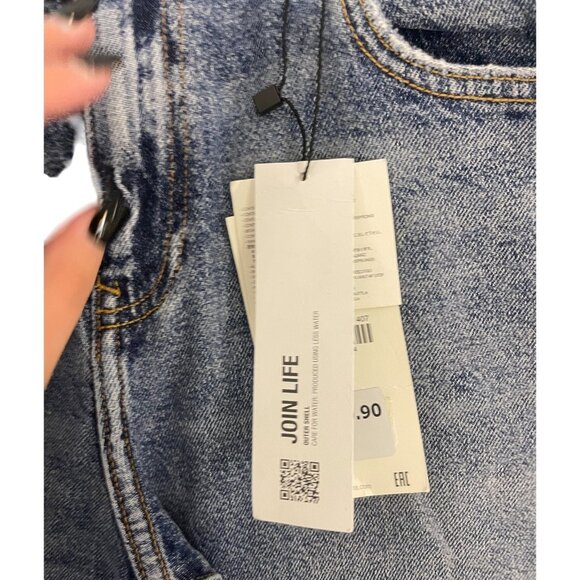 Zara Womens Crop Jeans EU 40 US 8 Relaxed Fit Blue Denim Distressed 8228/221 NWT - Picture 3 of 16